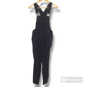 Blue Spice Black Distressed Denim Overalls-Size 0-Skinny Leg-Pockets-Adjustable